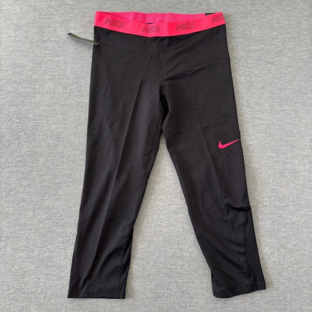 Nike Victory Baselayer Tight Fit Capri Leggings Black Pink Dri-FIT Training XL